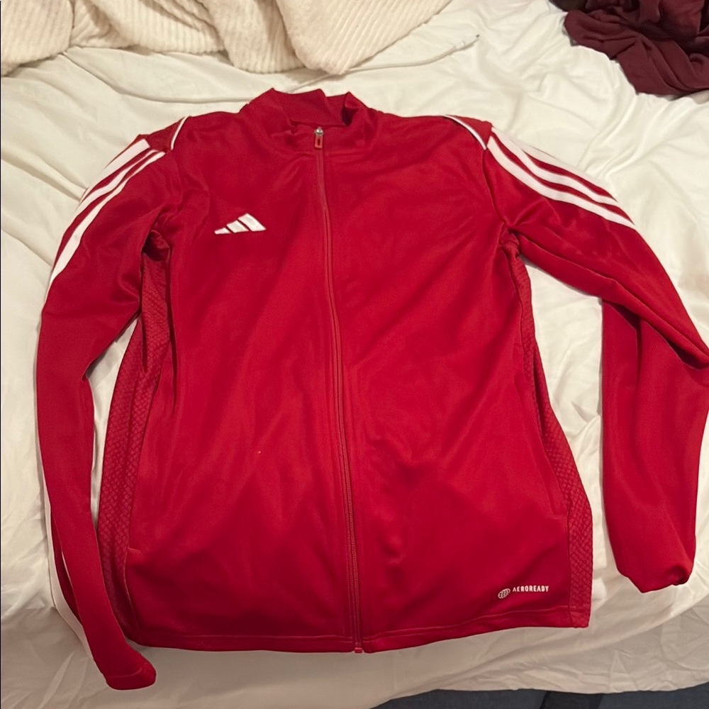 Adidas Red Track Jacket with White Stripes